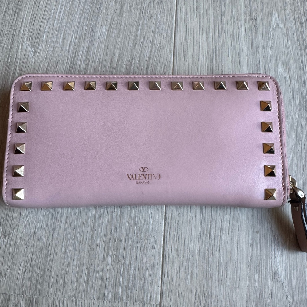 Valentino Pink Rockstud Leather Wallet